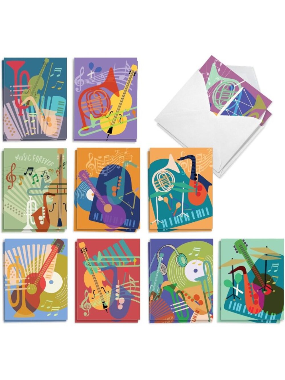 Assorted Blank Note Cards Set with Envelopes - 20 Pack, 10 Designs, Musical